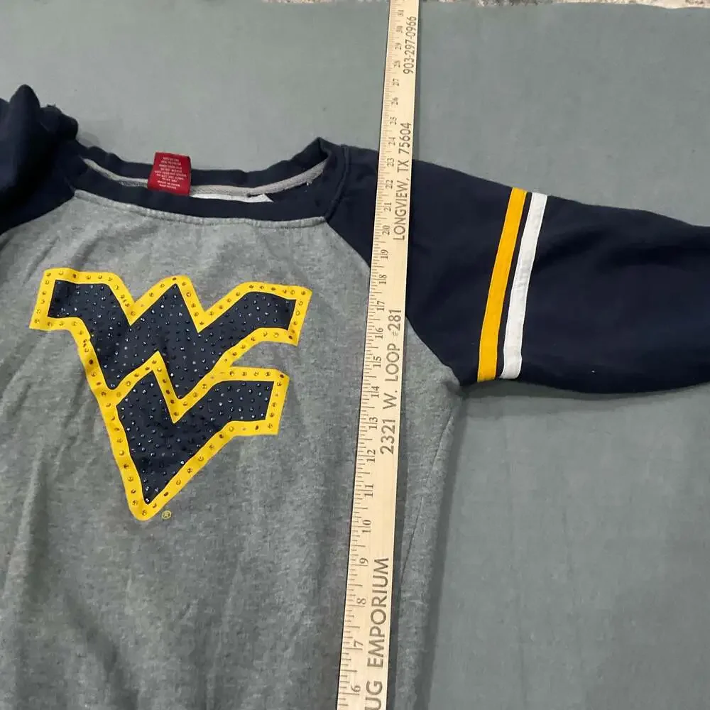 Colosseum West Virginia Mountaineers Rhinestone Raglan Crewneck Sweatshirt Lg